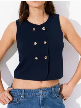 Women's Navy Double Breasted Vest w/ Gold Buttons Size Large